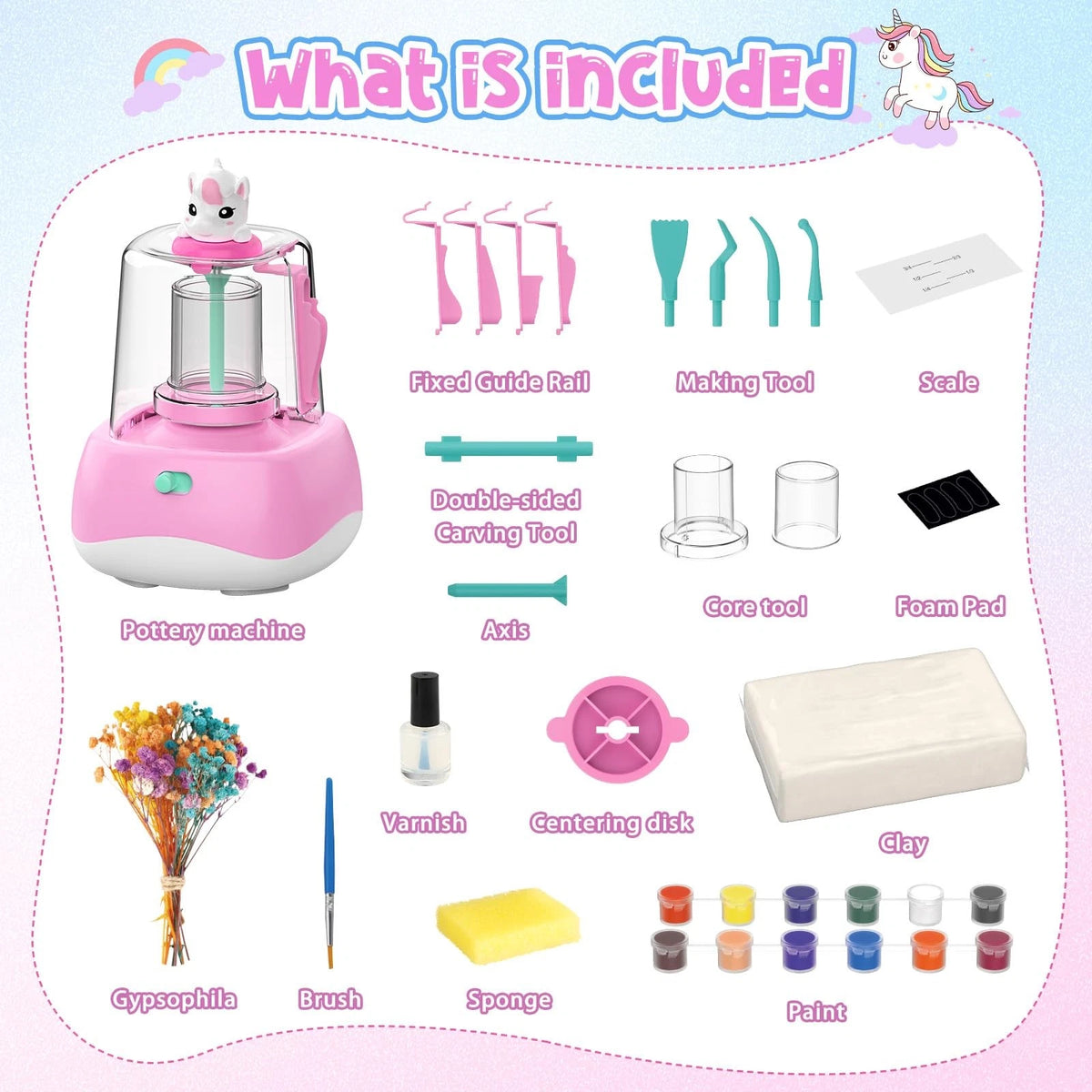 Mini Pottery Wheel for Kids - Painting Craft Kit with Mini, Pink