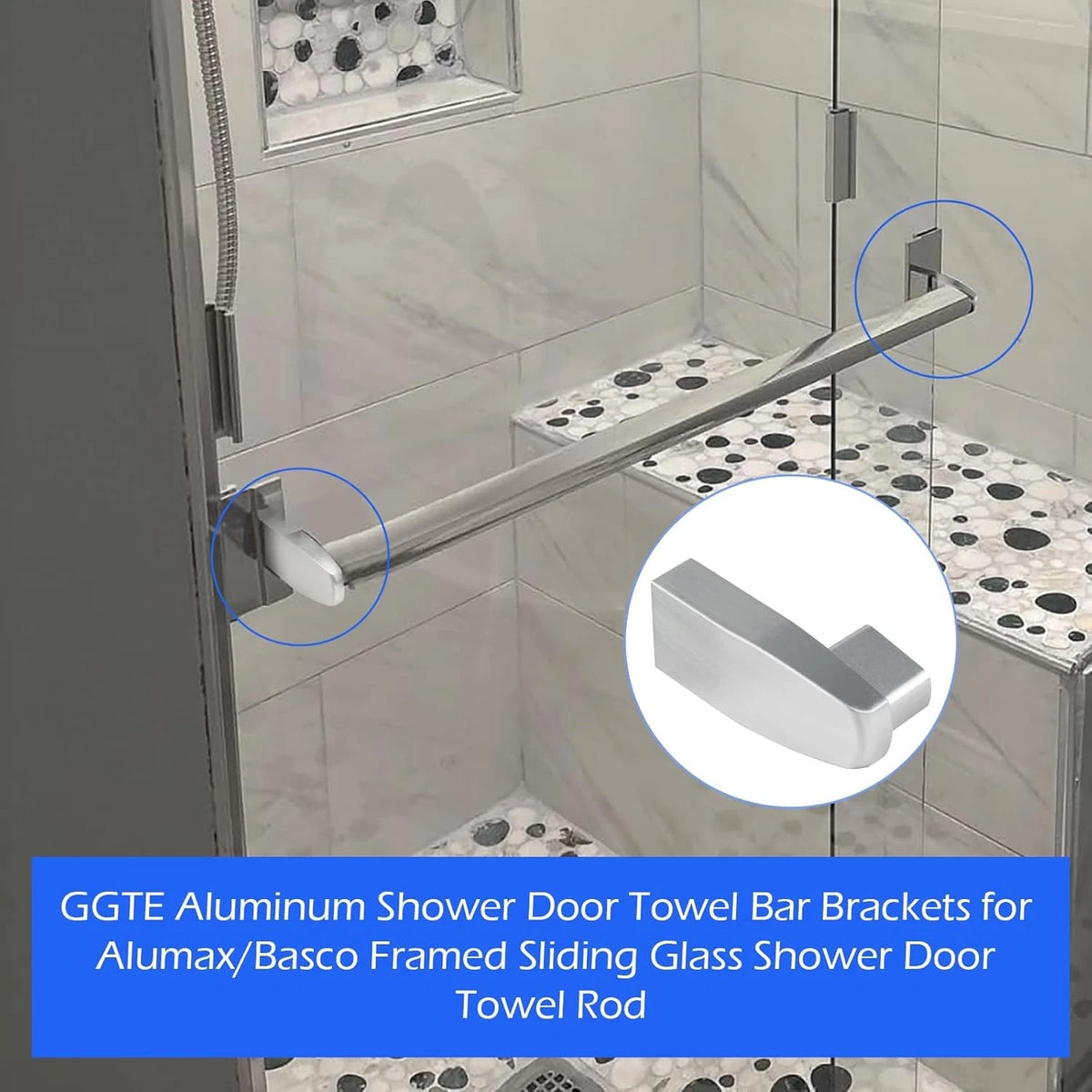 Aluminum Shower Door Towel Bar Brackets for Alumax/Basco Framed Silver