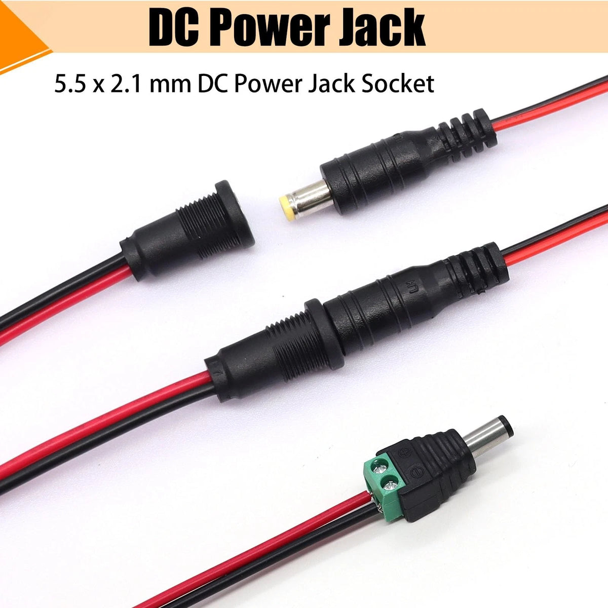 weideer 12Pcs 10A DC Power Jack Cord Socket Male and Female Socket, Black