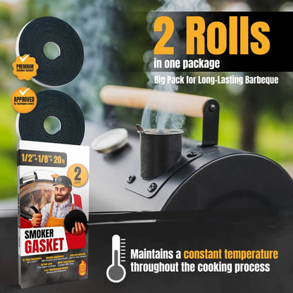 Smoker Chef XXL 20 FT Grill Gasket for Smokers - Black 1/2’’ 20 FT, Charcoal