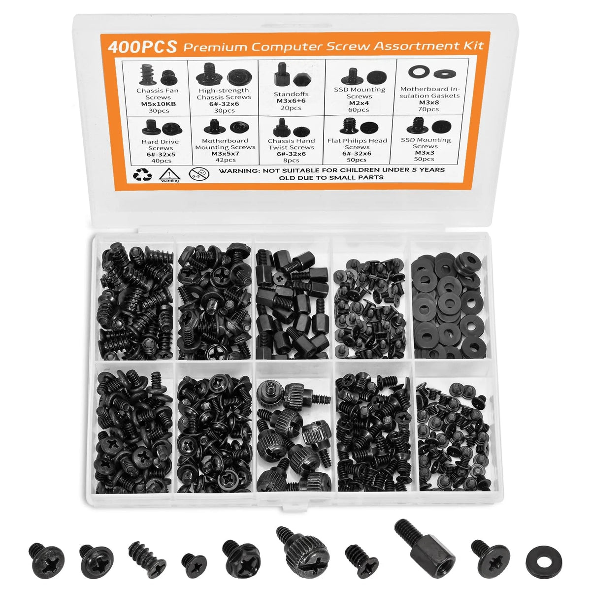 400Pcs Premium Computer Screws Kit for PC, Includes Motherboard M3, M5