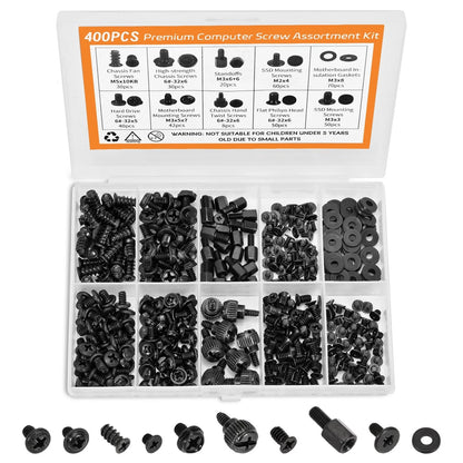400Pcs Premium Computer Screws Kit for PC, Includes Motherboard M3, M5