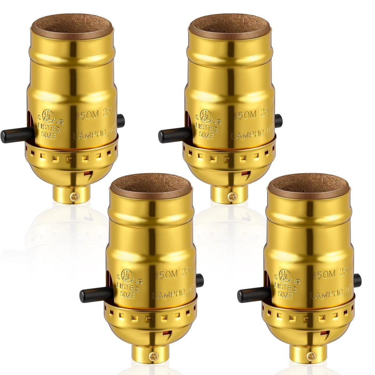 Saysurey 4 Pack UL Listed Lamp Socket with Push On/Off, E26 Threaded Gold