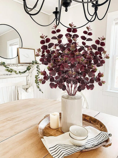GnFlus 5 Pcs Artificial Eucalyptus Stems 30" Fake Silk Plants for Burgundy