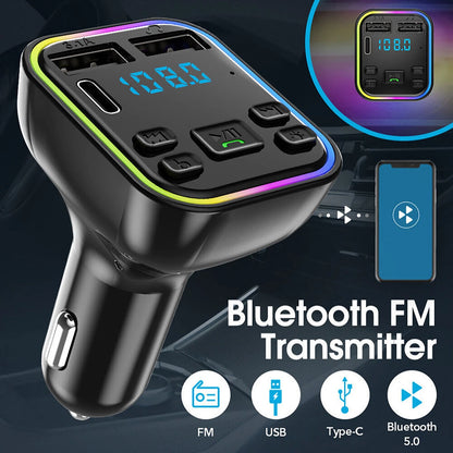 Car FM Transmitter Adapter Radio MP3 Player Type-C Dual USB Fast Charger