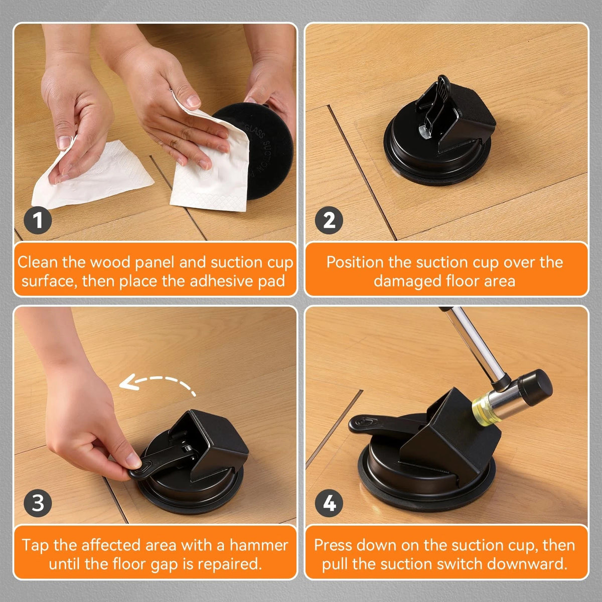 kegliik Floor Gap Fixer Tool - 45° Dual-Sided Strike, Suction Cup Orage