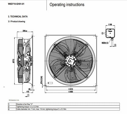 W6D710-GH01-01 IP54 Axial Fan 400VAC 2.35/1.34A 1090/690W Ebmpapst Dry Cooler