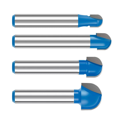 4PCS 1/4 Inch Shank Carbide Round Nose Core Router Bit Set Woodworking Tool