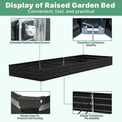 SONFILY 12×4×1ft Galvanized Metal Raised Garden Bed, 12x4x1 ft, Black-2