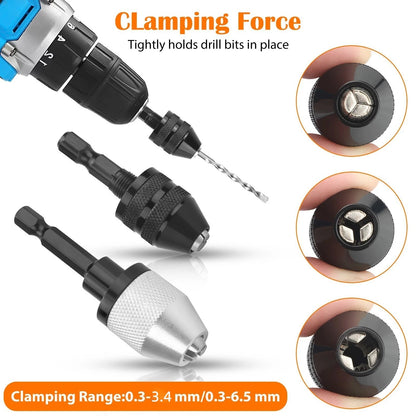 2x Keyless Drill Chuck Adapter 1/4" Hex Shank For Power Tools Maintenance Part