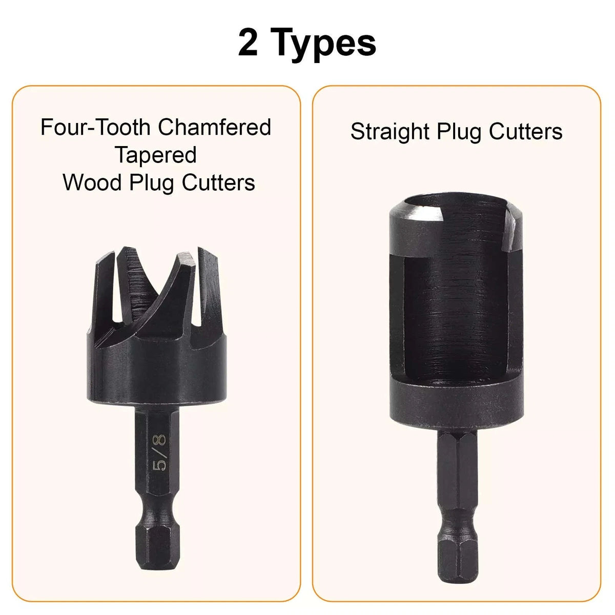 8 x Straight/Tapered  1/4" Hex Quick change shank Wood Plug Cutter Drill Bit