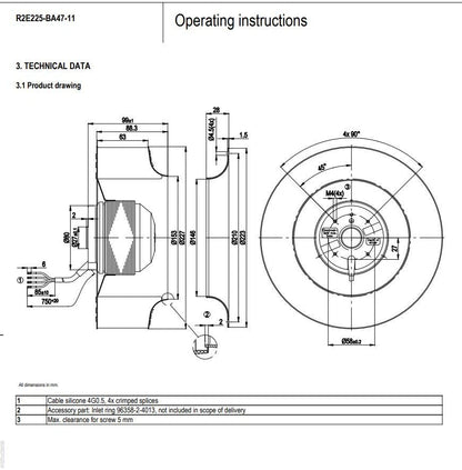 Ebmpapst R2E225-BA47-11 Centrifugal Fan 230VAC 145/205W 0.9A ??225MM Cooling Fan