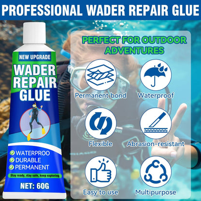 Wader Repair Glue, Flexible Patch Kit, Fast-Drying, Waterproof, Clear