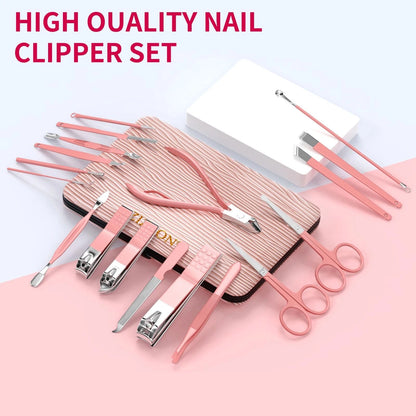 ZIZZON Manicure Set 18 in 1 Professional Pedicure Nail 18 Piece Set, Pink
