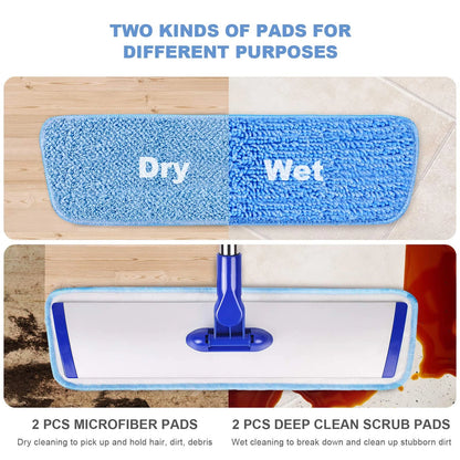 18" Professional Microfiber Mop Floor Cleaning System, Flat 18 inch, Blue