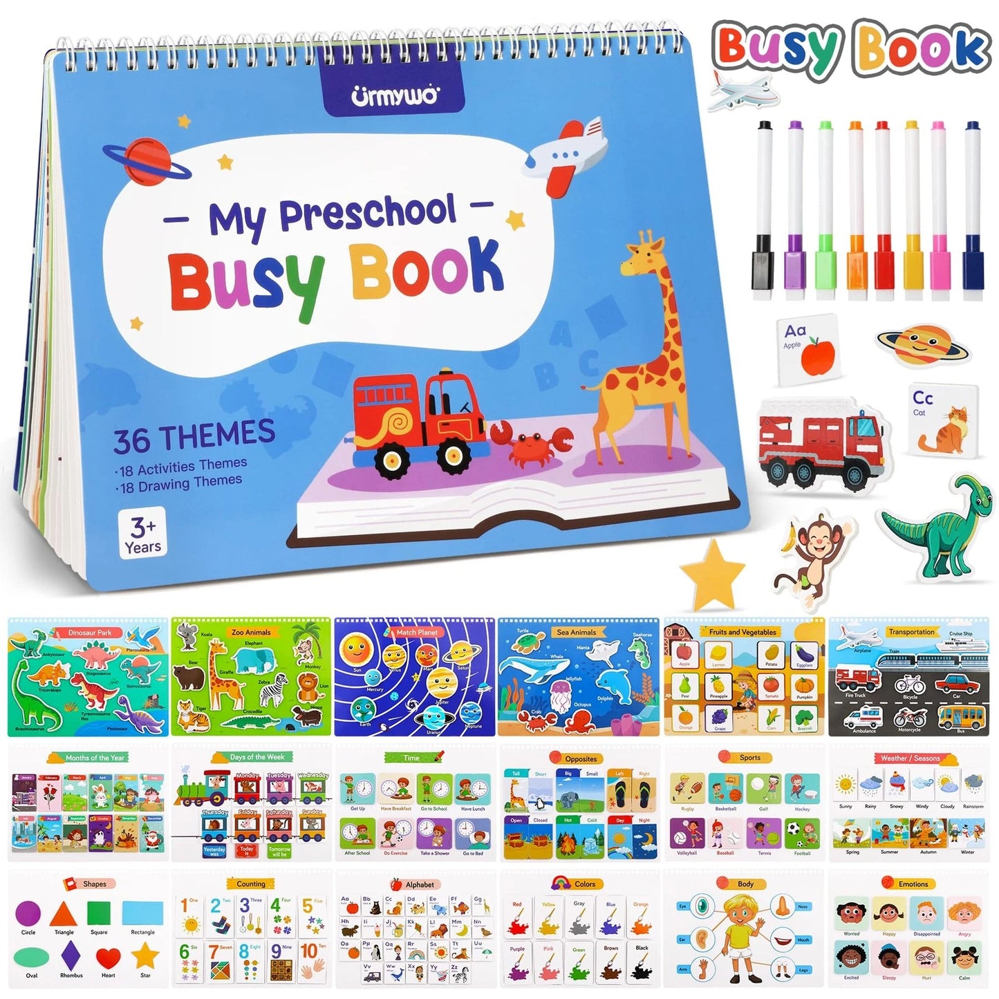 Busy Book for Toddlers 3-5, Preschool Learning Large-36 Themes, Multicolored