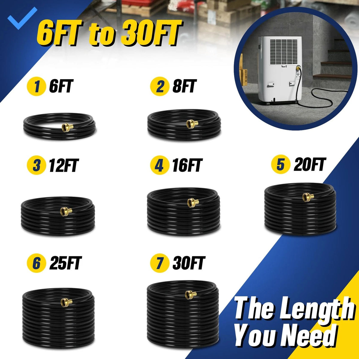 20FT Dehumidifier Drain Hose with 3/4 Inch FHT Connector, 20FT, Black