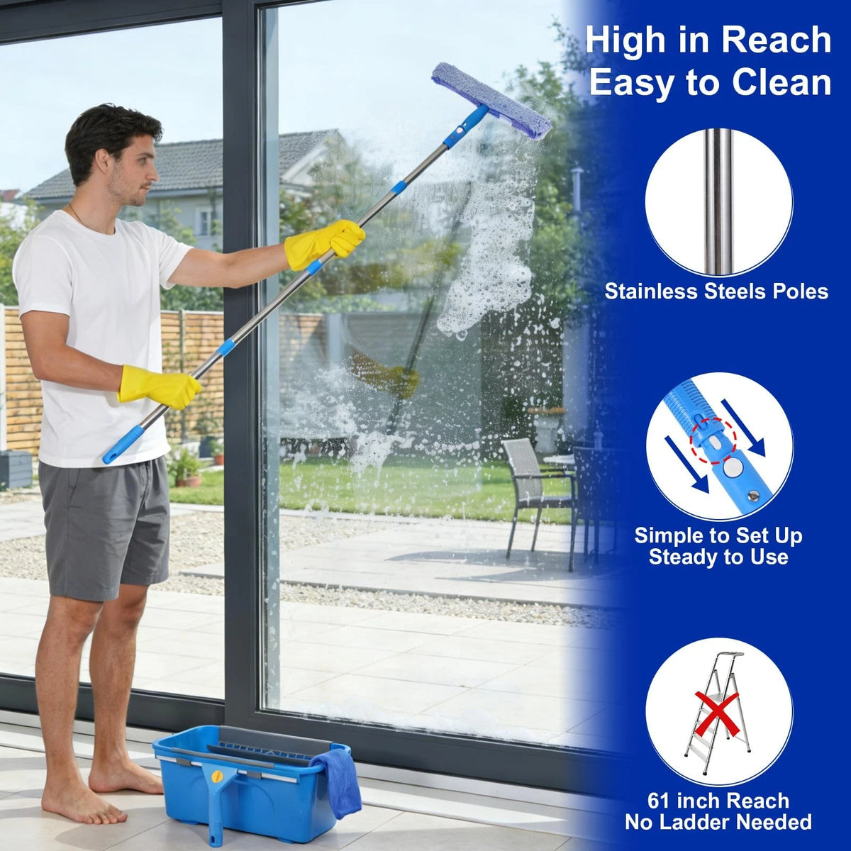 Professional Window Cleaning Kit, Washing Kit with 3 61 inch-1, Blue