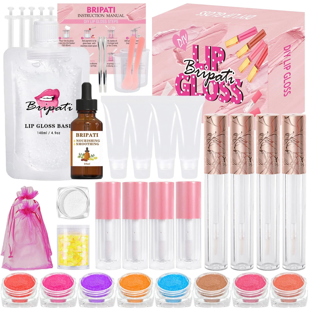 BRIPATI Lip Gloss Making Kit for Girls DIY Your Own 12 pieces, Multicolor