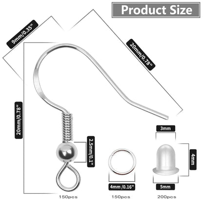 925 Sterling Silver Plated Earring Hooks 150 PCS/75 Pairs,Ear 500pcs,