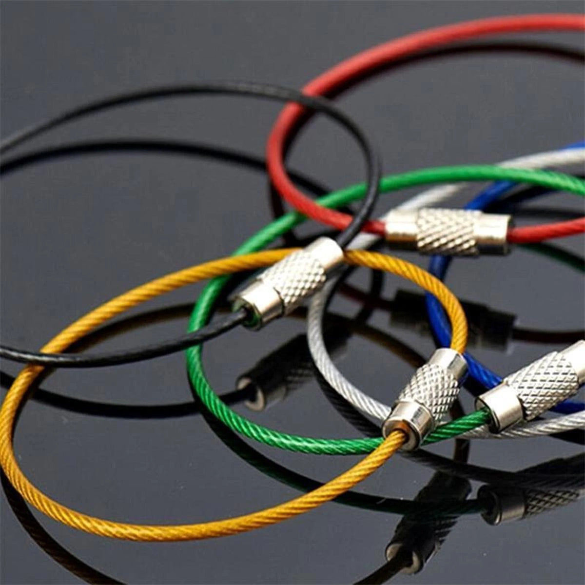 20* 1.5mm Screw Locking Wire Keychain Cable Rope Key Holder Keyring Chain Ring F