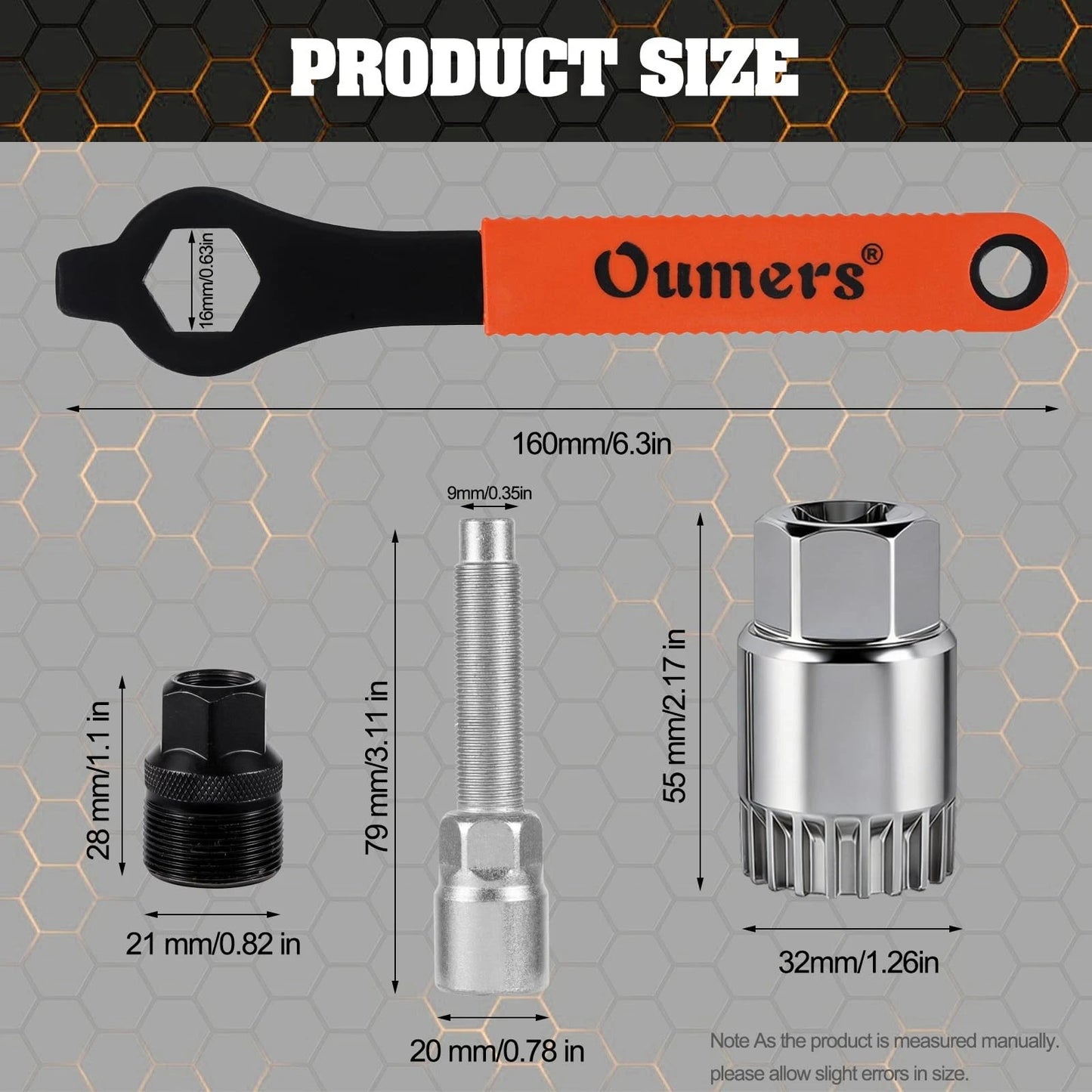 Oumers Bike Crank Extractor/Arm Remover and Bottom Bracket Large, Orange