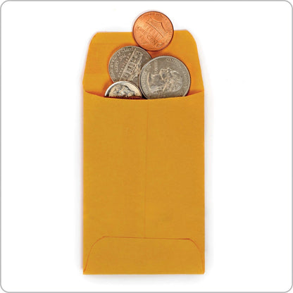Quality Park #1 Coin Envelopes, 2 1/4 x 3 1/2, Gummed, 2 x 3 Kraft