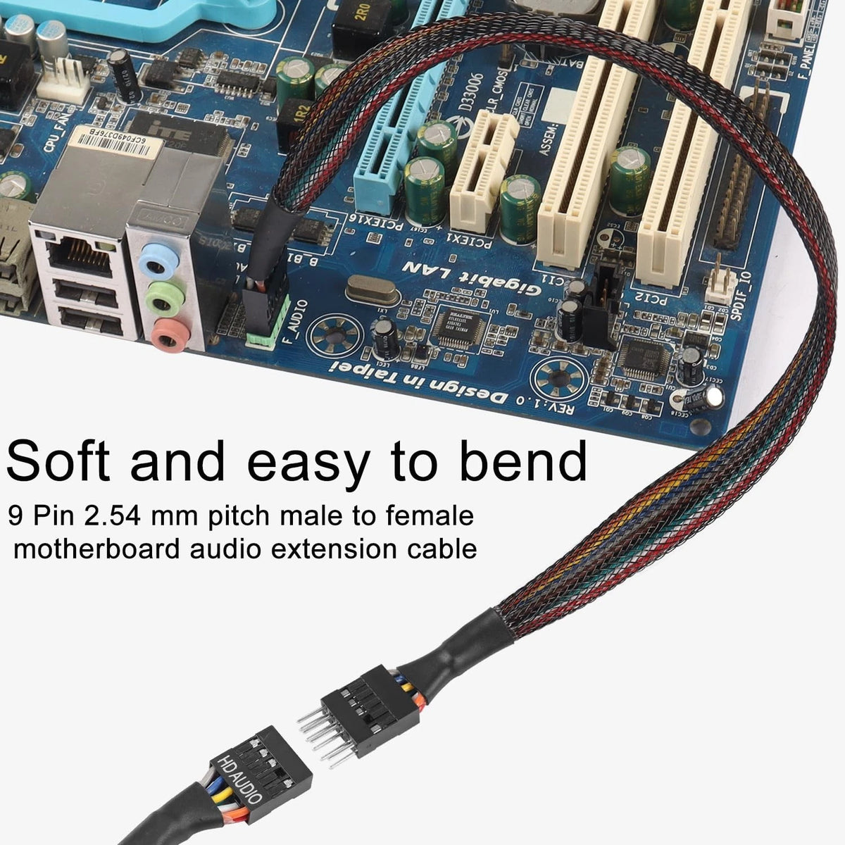 QIANRENON 9Pin HD Audio Motherboard Connector Cable - Male 30cm, Black