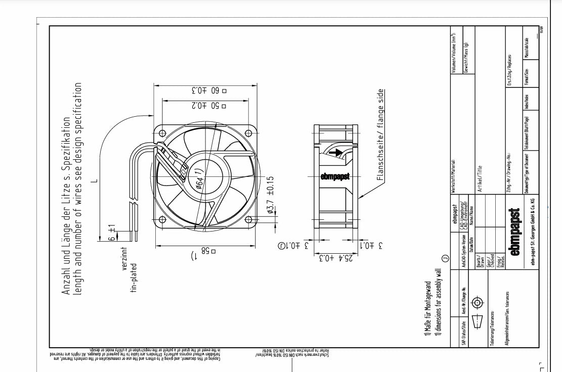 Ebmpapst 612NGN Axial Fan DC 12V 2.0W 165mA 60*60*25MM 2-wires Cooling Fan