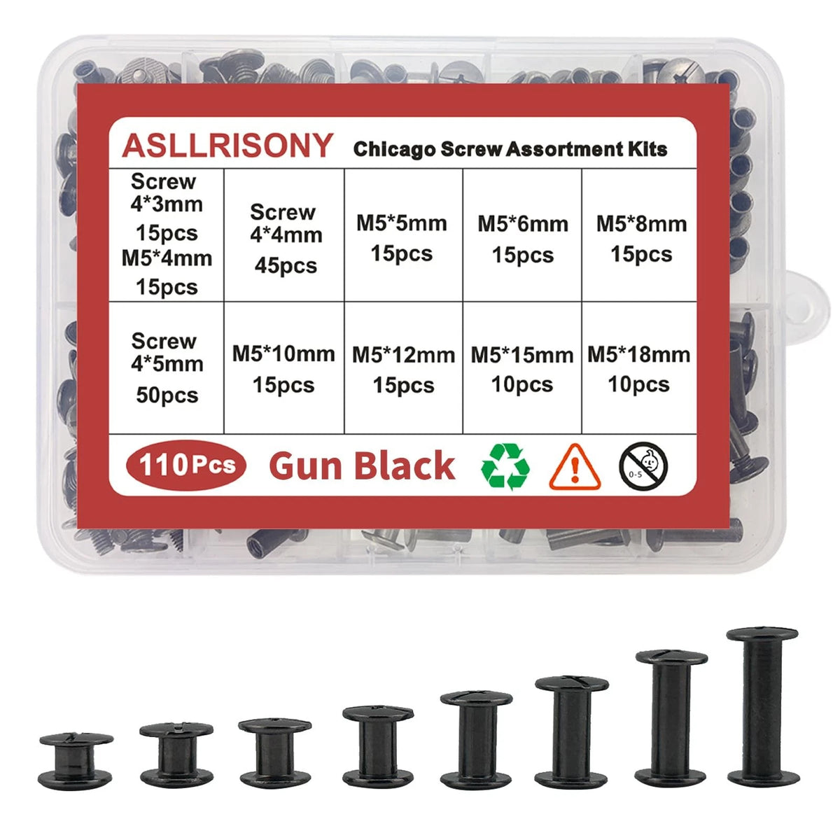 ASLLRISONY 110 Sets M5-4,5,6,8,10,12,15,18, Gun Black M5-4,5,6,8,10,12,15,18