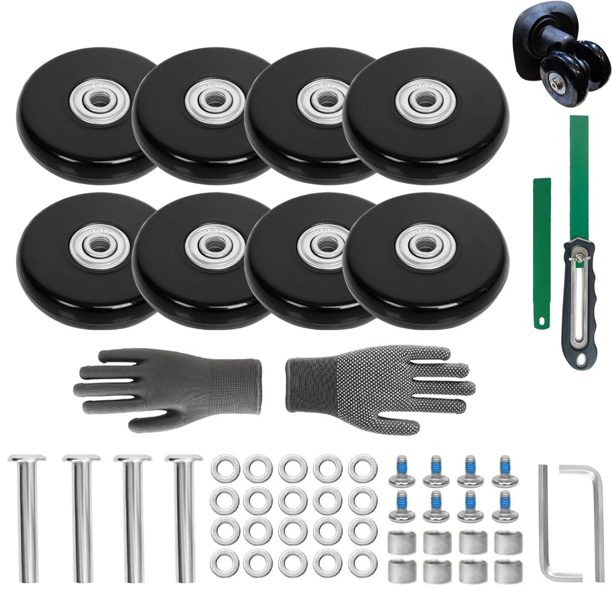 Luggage Replacement Wheels Set 8Pcs 2.36"x0.55"(60mm x14mm) with Saw Black