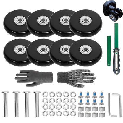 Luggage Replacement Wheels Set 8Pcs 2.36"x0.55"(60mm x14mm) with Saw Black
