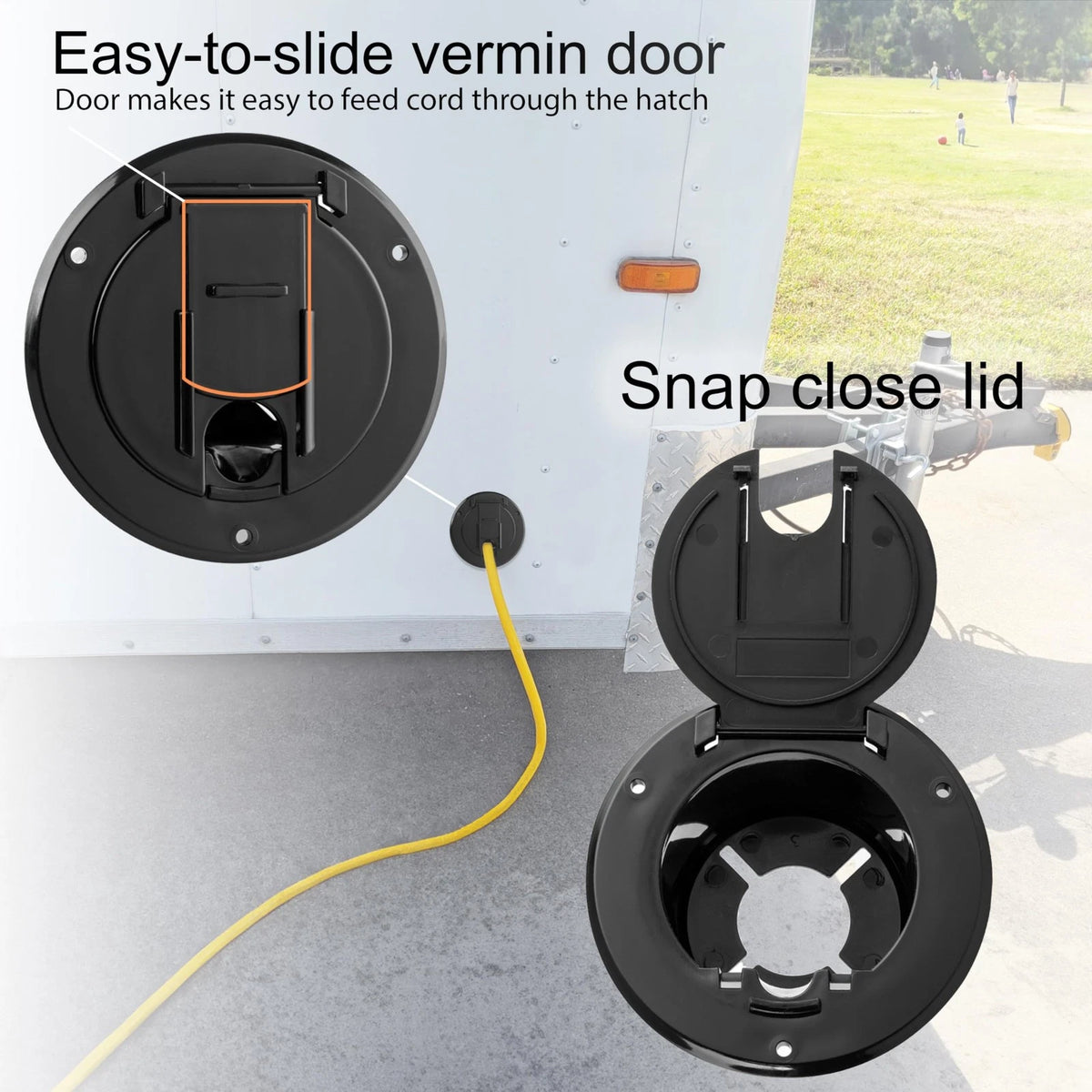 Halotronics RV 4 1/4-inch Round Electrical Cable Hatch for 4 1/4-Inch, Black