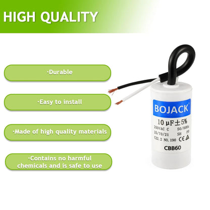 BOJACK Run Capacitor 10 uF MFD 250V AC 10 CBB60 2 Wire 50/60Hz Cylinder...