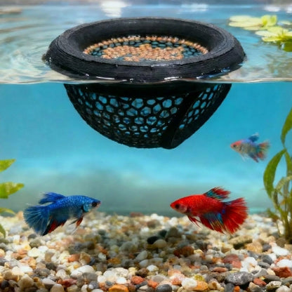 Aquarium Floating Betta Fish Skins, or Shrimp Feeder, Cave and Black