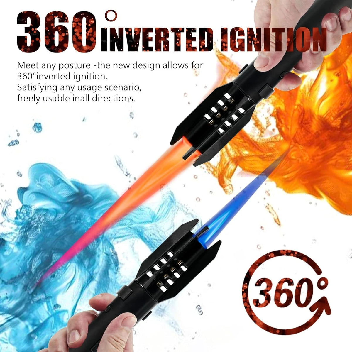 Camping Lighter, Torch Straight Flame Bright Fire Refillable Black