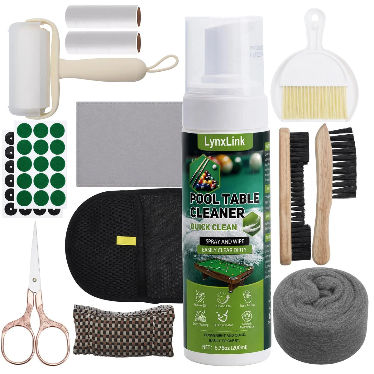 Pool Table Cleaner Kit - Anti-Residue Foam Billiard Cleaning Natural
