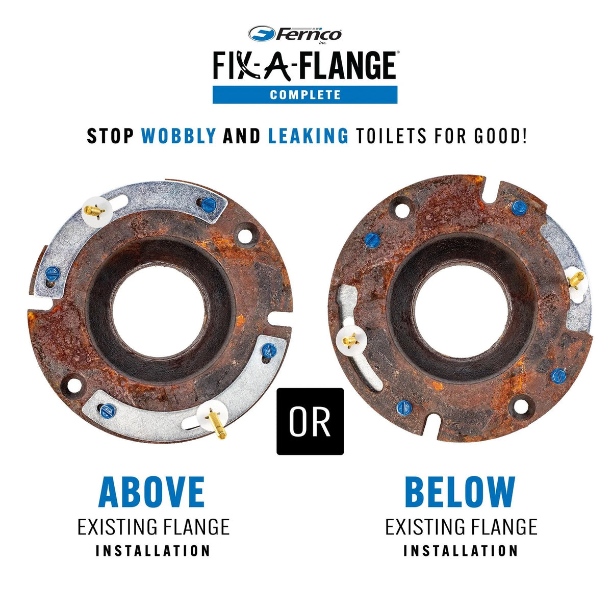 Fernco Fix-A-Flange Complete Toilet Flange Repair Kit, Universal Water Silver