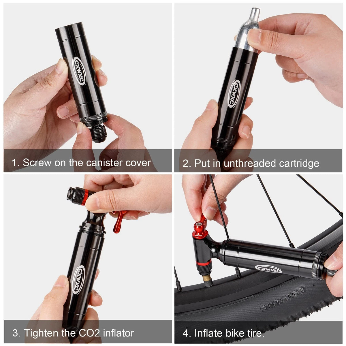 CXWXC CO2 Inflator with 4 x 16g Cartridges & Tubeless Tire Repair Black