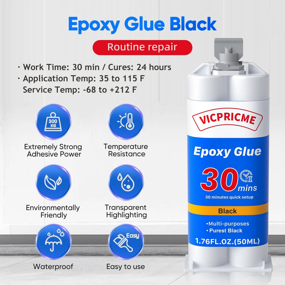 Vicpricme Plastic Glue Black,2 Part Epoxy Glue, 1.76oz black 1pcs,