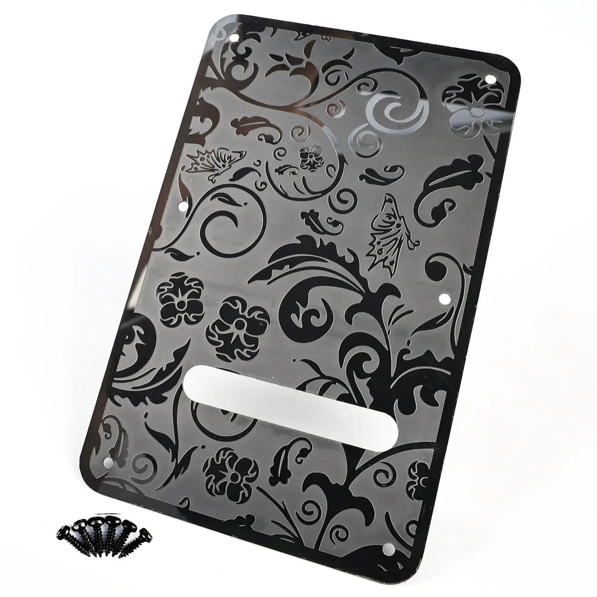 OVSAL Stainless Steel Guitar Back Plate 6 holes Engraved Metal Trem Black
