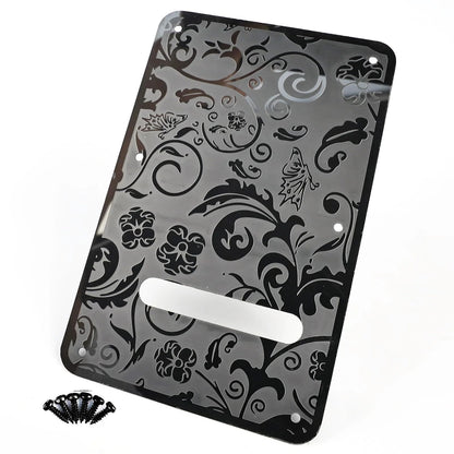 OVSAL Stainless Steel Guitar Back Plate 6 holes Engraved Metal Trem Black