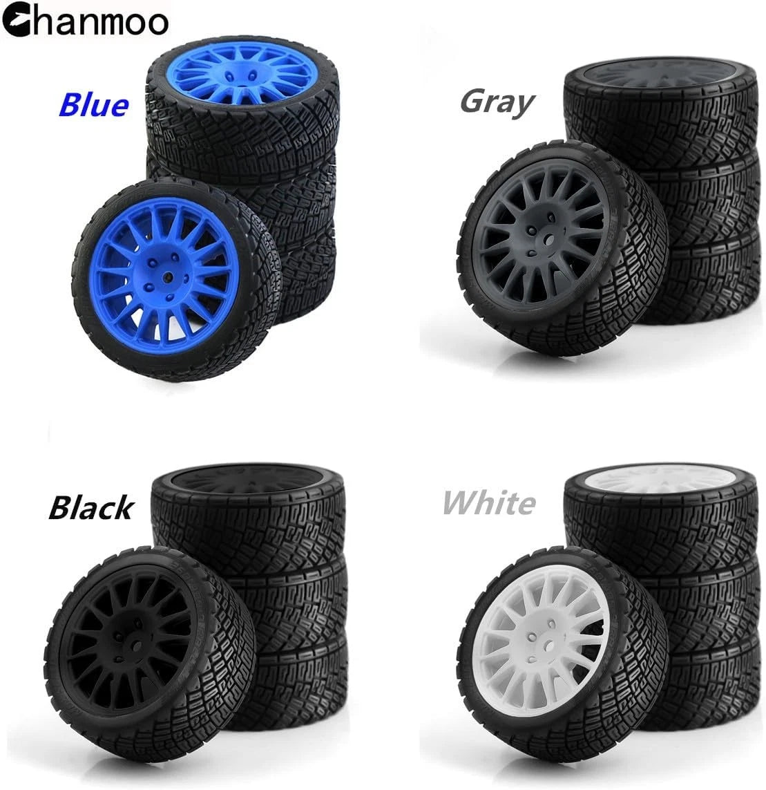 1/10 RC Rally Car Tires 12mm Hex Plastic Wheels Rims & On Road Tyres Black