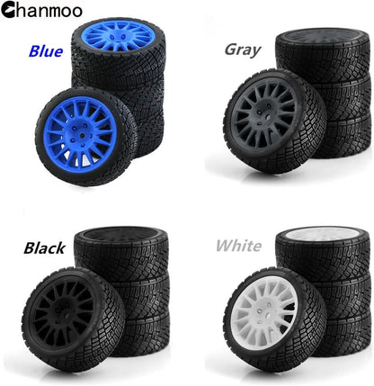 1/10 RC Rally Car Tires 12mm Hex Plastic Wheels Rims & On Road Tyres Black