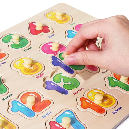 GRINNNIE Wooden Peg Puzzle for 7 inches x 7 x 3 inches, Bright