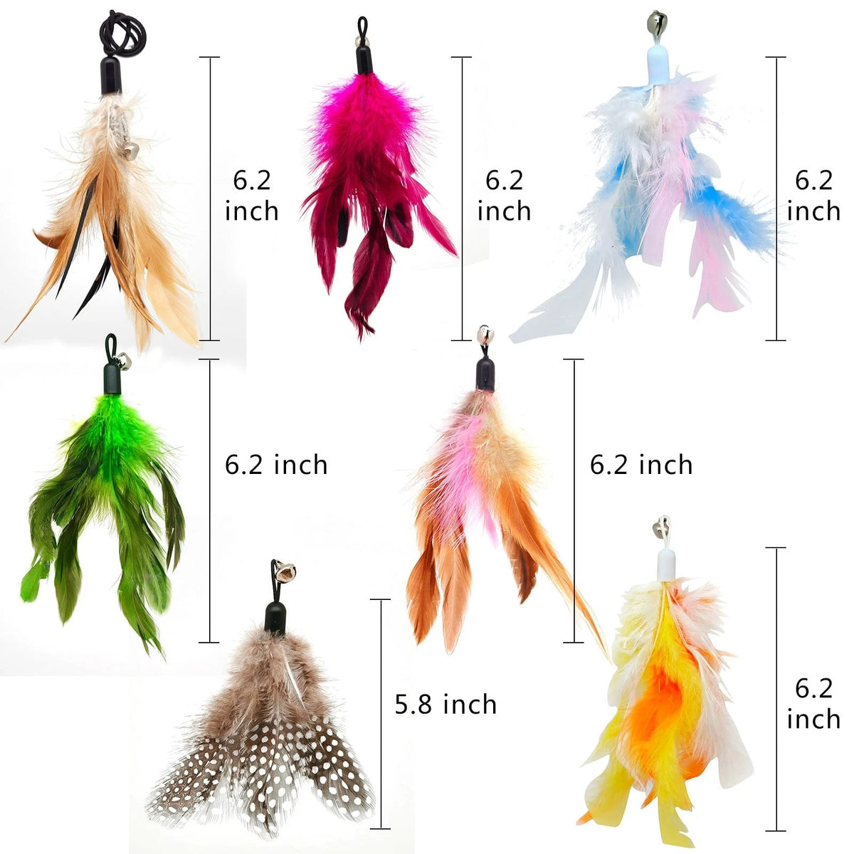 12 Pack Cat Wand Feather Toy Refills with 12 colored feather replacements