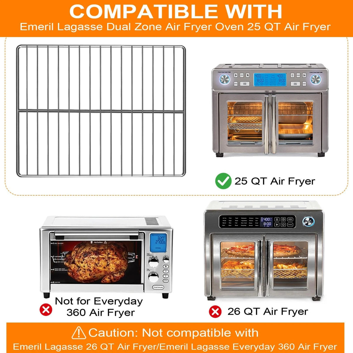 GWYSY Air Fryer Wire Rack for 14.5''*11.5'' Emeril 25QT, Silver