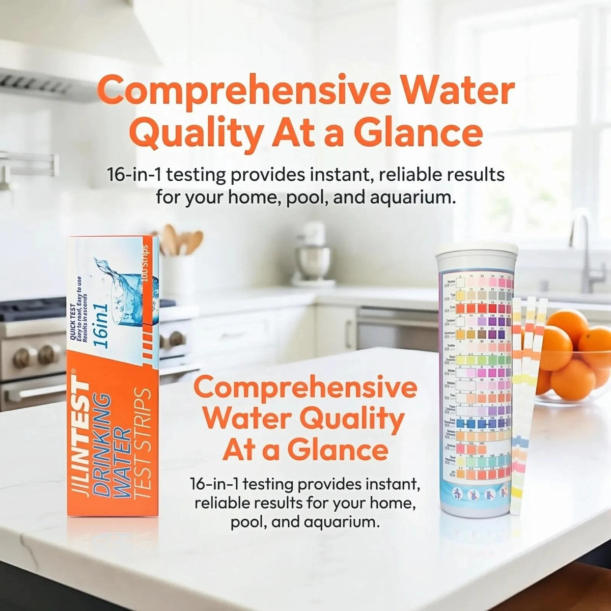 16 in 1 Drinking Water Test Kit - 100 Strips, Detects 16 Orange