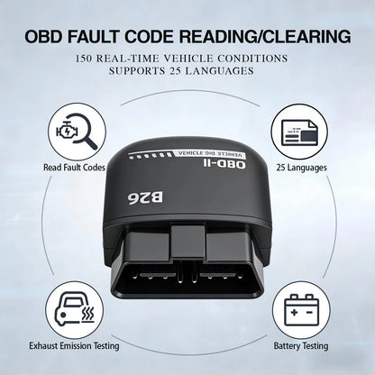 Feronix B26 Bluetooth OBD2 Scanner for iOS & Android - Subscription-Free...