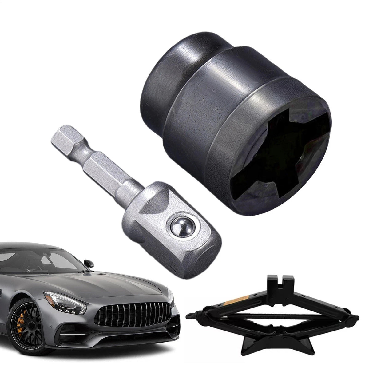 Scissor Jack Drill Adapter, Socket Converter for Power Driver, High Carbon Steel